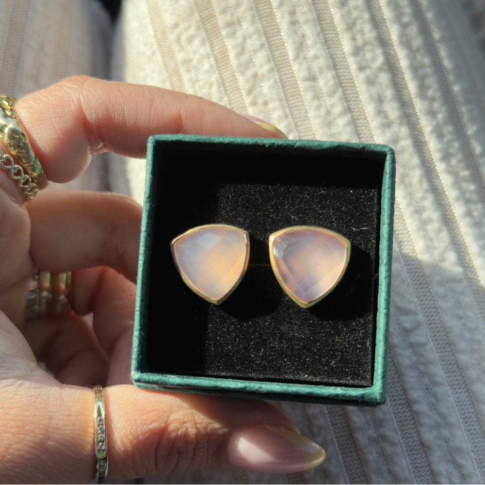 pink chalcedony natural stone 18k gold over sterling 925 stud earrings